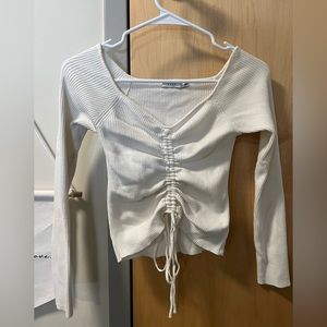 white cropped long sleeve with tie